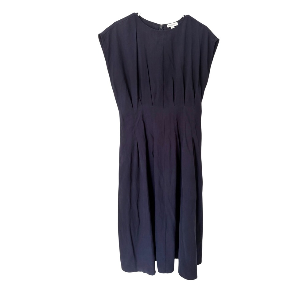 Nordstrom Women Navy Blue Pleated Waist Sleeveless Midi Dress Size M
